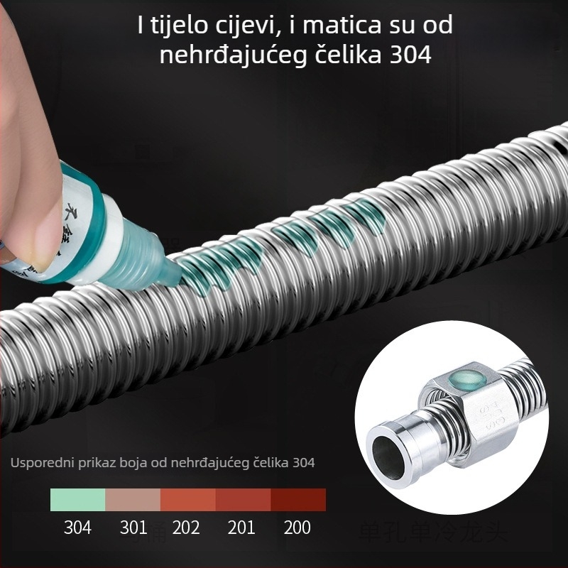 Vruća i hladna vodovodna uvoza od nehrđajućeg čelika 304, zavaren cijev, navojni spoj, 1,6 MPa, 100°C, za toplu i hladnu vodu te dovod vode za WC