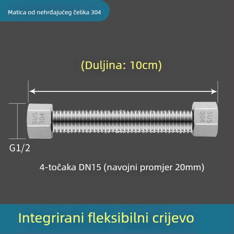 Vruća i hladna vodovodna uvoza od nehrđajućeg čelika 304, zavaren cijev, navojni spoj, 1,6 MPa, 100°C, za toplu i hladnu vodu te dovod vode za WC