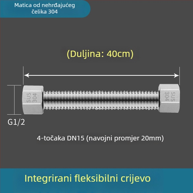 Vruća i hladna vodovodna uvoza od nehrđajućeg čelika 304, zavaren cijev, navojni spoj, 1,6 MPa, 100°C, za toplu i hladnu vodu te dovod vode za WC