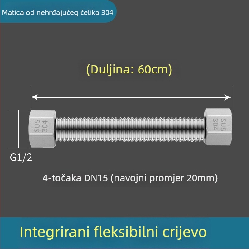 Vruća i hladna vodovodna uvoza od nehrđajućeg čelika 304, zavaren cijev, navojni spoj, 1,6 MPa, 100°C, za toplu i hladnu vodu te dovod vode za WC