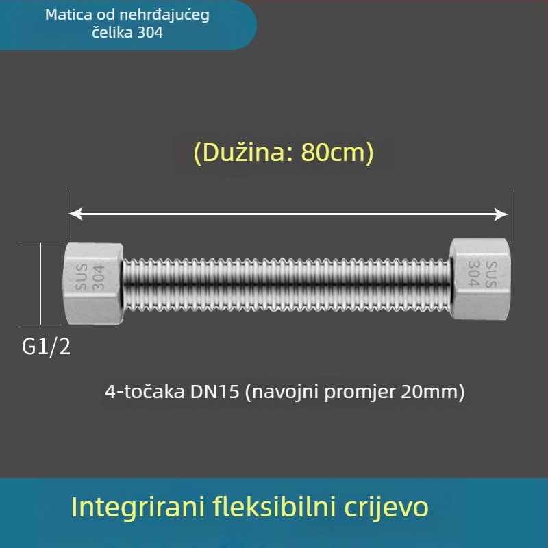 Vruća i hladna vodovodna uvoza od nehrđajućeg čelika 304, zavaren cijev, navojni spoj, 1,6 MPa, 100°C, za toplu i hladnu vodu te dovod vode za WC