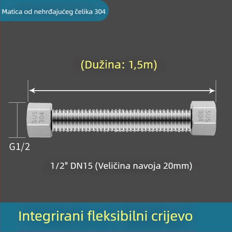 Vruća i hladna vodovodna uvoza od nehrđajućeg čelika 304, zavaren cijev, navojni spoj, 1,6 MPa, 100°C, za toplu i hladnu vodu te dovod vode za WC