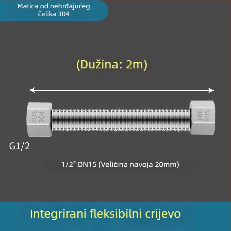 Vruća i hladna vodovodna uvoza od nehrđajućeg čelika 304, zavaren cijev, navojni spoj, 1,6 MPa, 100°C, za toplu i hladnu vodu te dovod vode za WC