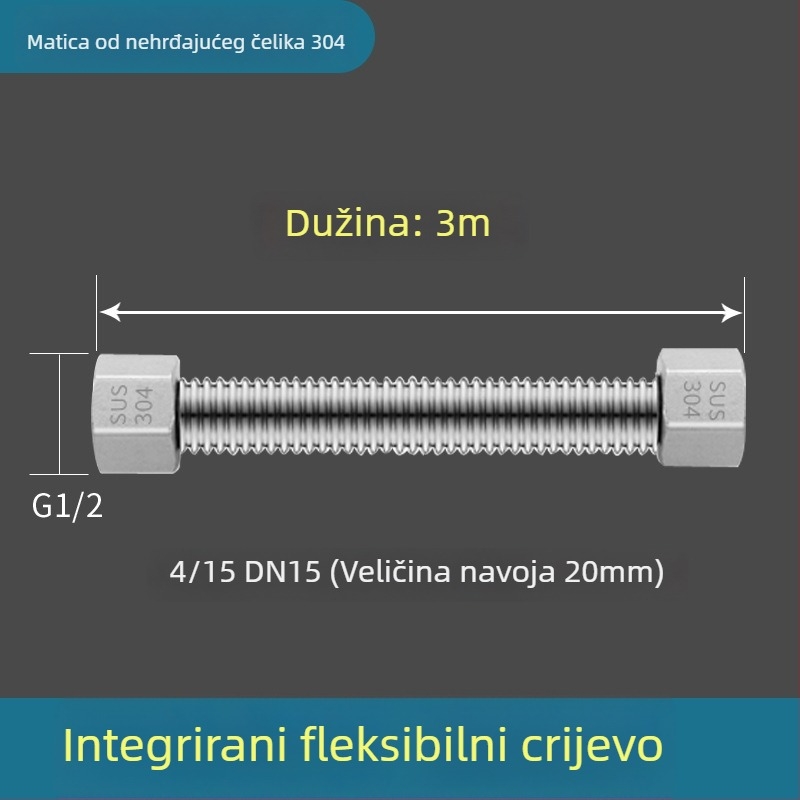 Vruća i hladna vodovodna uvoza od nehrđajućeg čelika 304, zavaren cijev, navojni spoj, 1,6 MPa, 100°C, za toplu i hladnu vodu te dovod vode za WC