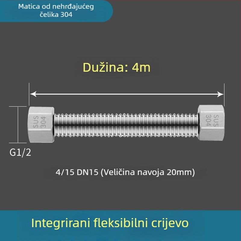 Vruća i hladna vodovodna uvoza od nehrđajućeg čelika 304, zavaren cijev, navojni spoj, 1,6 MPa, 100°C, za toplu i hladnu vodu te dovod vode za WC