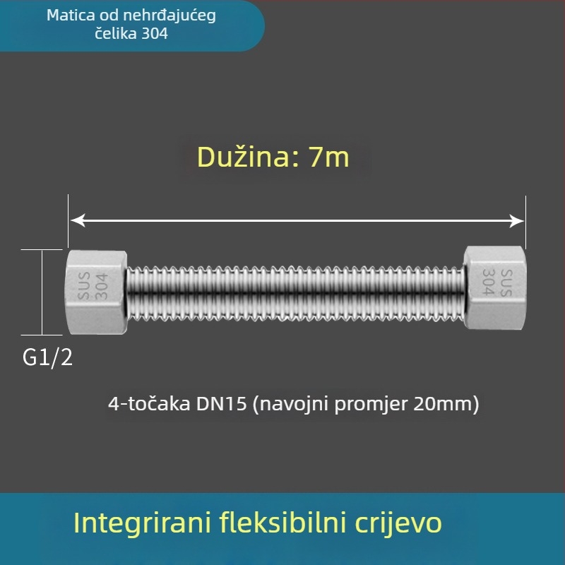 Vruća i hladna vodovodna uvoza od nehrđajućeg čelika 304, zavaren cijev, navojni spoj, 1,6 MPa, 100°C, za toplu i hladnu vodu te dovod vode za WC