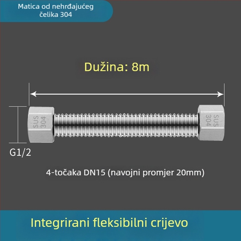 Vruća i hladna vodovodna uvoza od nehrđajućeg čelika 304, zavaren cijev, navojni spoj, 1,6 MPa, 100°C, za toplu i hladnu vodu te dovod vode za WC