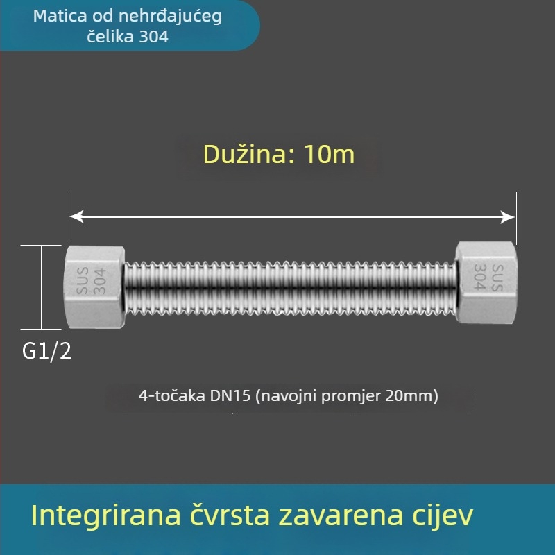 Vruća i hladna vodovodna uvoza od nehrđajućeg čelika 304, zavaren cijev, navojni spoj, 1,6 MPa, 100°C, za toplu i hladnu vodu te dovod vode za WC