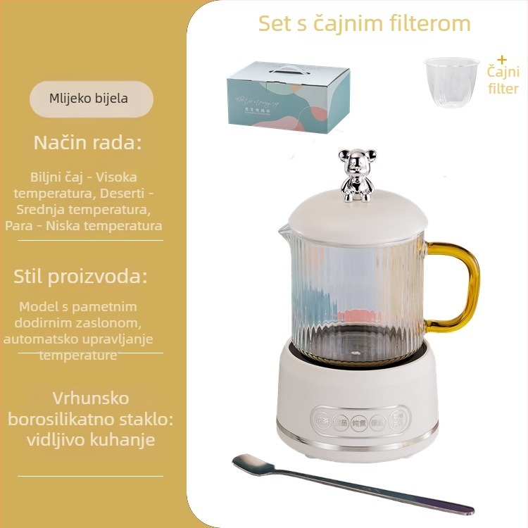 Električni lonac za zdravlje s borosilikatnim staklom, 650 ml, 220 V, 360 W, Inteligentno vremensko isključivanje, Elektronički termostat