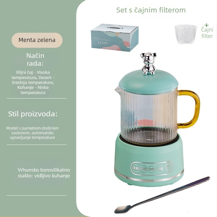 Električni lonac za zdravlje s borosilikatnim staklom, 650 ml, 220 V, 360 W, Inteligentno vremensko isključivanje, Elektronički termostat