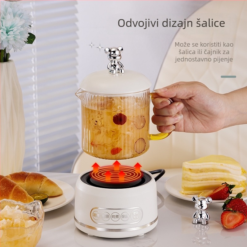 Električni lonac za zdravlje s borosilikatnim staklom, 650 ml, 220 V, 360 W, Inteligentno vremensko isključivanje, Elektronički termostat