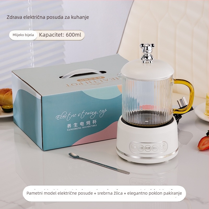 Električni lonac za zdravlje s borosilikatnim staklom, 650 ml, 220 V, 360 W, Inteligentno vremensko isključivanje, Elektronički termostat