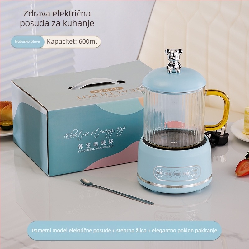 Električni lonac za zdravlje s borosilikatnim staklom, 650 ml, 220 V, 360 W, Inteligentno vremensko isključivanje, Elektronički termostat