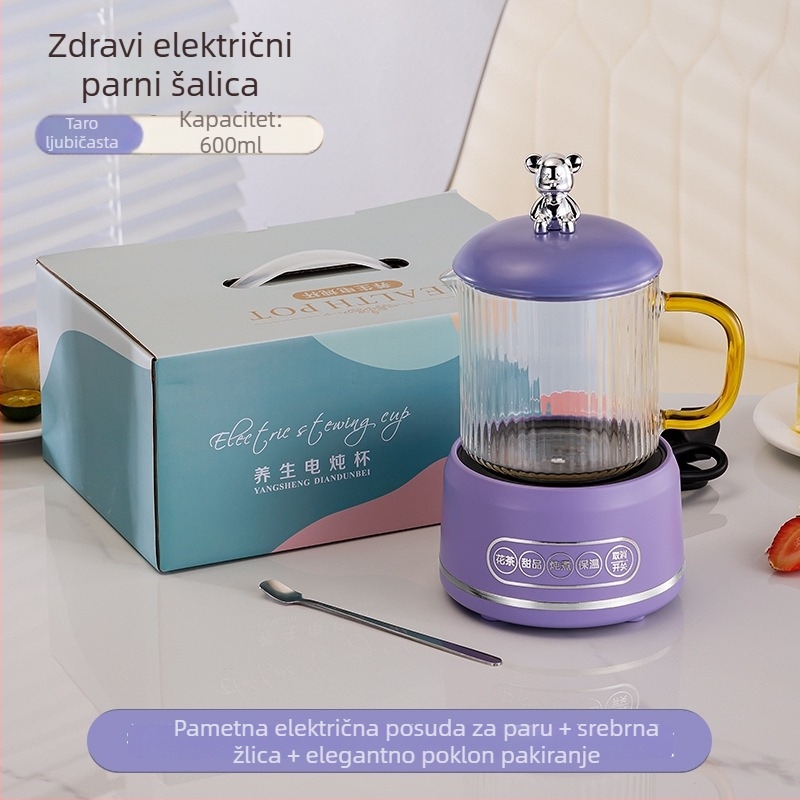 Električni lonac za zdravlje s borosilikatnim staklom, 650 ml, 220 V, 360 W, Inteligentno vremensko isključivanje, Elektronički termostat