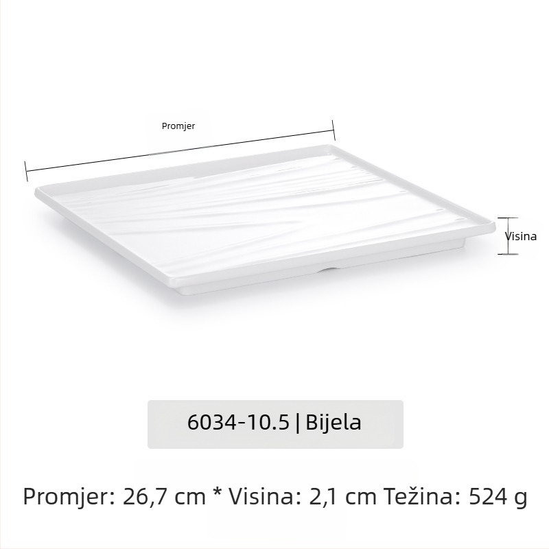 Melaminski plosnati tanjur, pravokutnog oblika, japanskog stila, plastični pladanj s dojmom porculana, mogućnost personalizacije