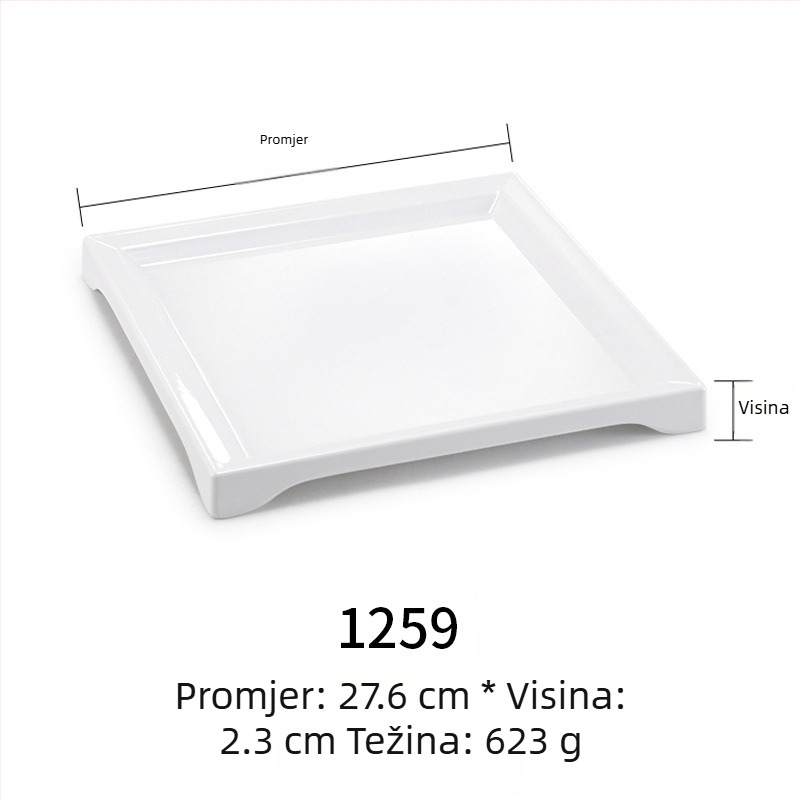 Melaminski plosnati tanjur, pravokutnog oblika, japanskog stila, plastični pladanj s dojmom porculana, mogućnost personalizacije