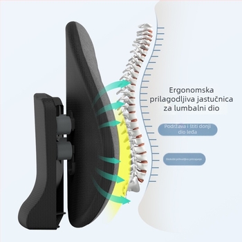 Ergonomska lumbalna podrška jastučnica za uredsku stolicu i automobil, prilagodljiva potpora leđa s mrežastim navlakom i poliester punjenjem