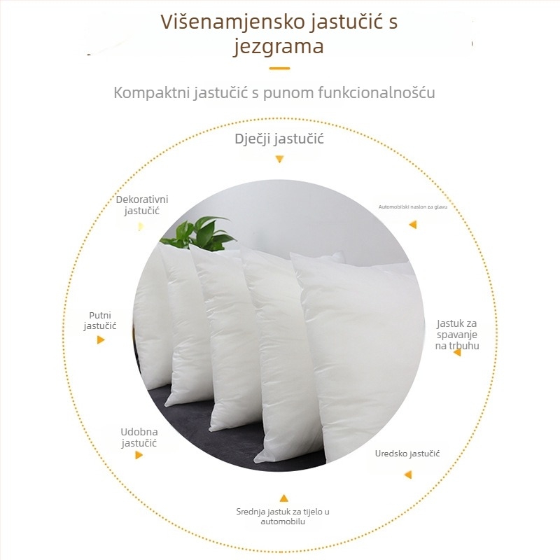 Jezgra jastuka od PP pamuka, navlaka od neiskrivnog materijala, kvadratno jezgro, prilagodljivo, moderan minimalistički stil