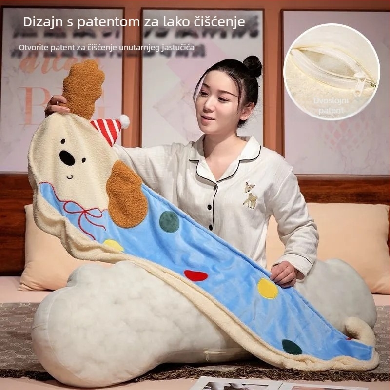 Duga jastučnica s točkastim psom za djevojčice, podrška za noge tijekom bočnog spavanja i lumbalna podrška, navlaka od tkanine, PP pamukovo punjenje