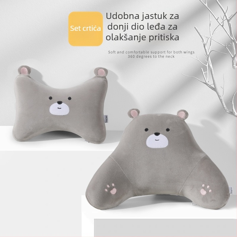 Auto jastučnica za naslone glave s memorijskom pjenom, plišani omotač, karikatura medvjedića, univerzalno za sve sezone