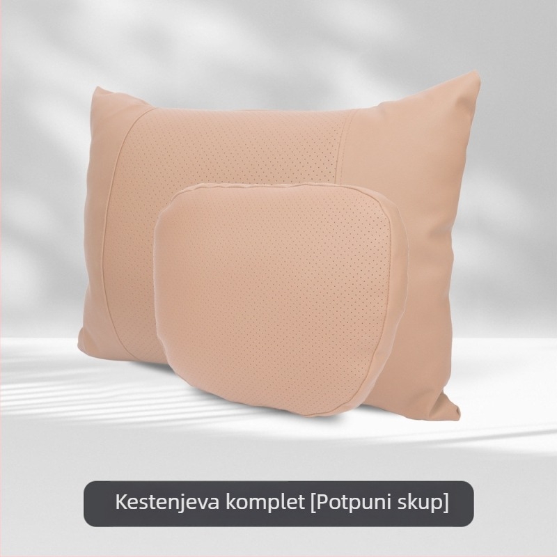 Auto jastuk za glavu s podrškom vrata i lumbalne podrške, univerzalno pristajanje, navlaka od umjetne kože, Dupont pamučno punjenje