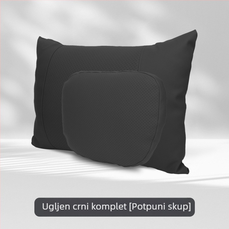 Auto jastuk za glavu s podrškom vrata i lumbalne podrške, univerzalno pristajanje, navlaka od umjetne kože, Dupont pamučno punjenje