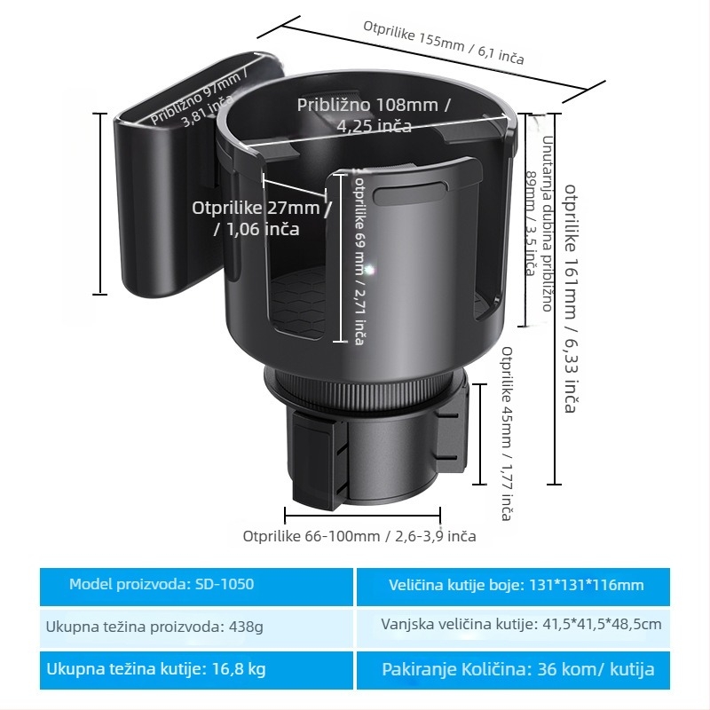 Shunwei SD-1039 Držač čaše u automobilu – ABS/PC, Kompatibilan s originalnim držačem čaša, prilagodljiv