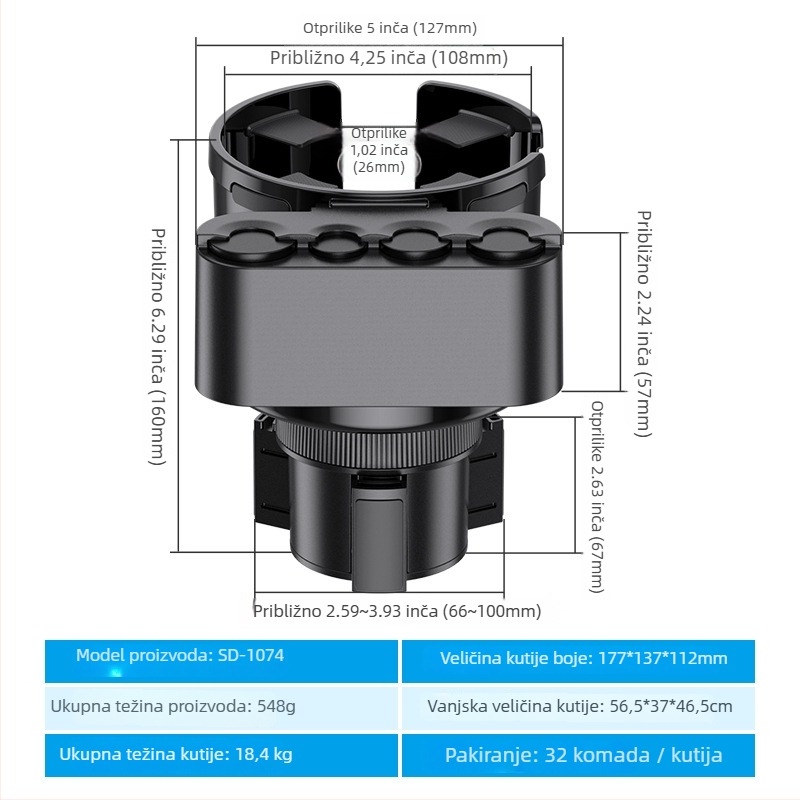 Shunwei SD-1039 Držač čaše u automobilu – ABS/PC, Kompatibilan s originalnim držačem čaša, prilagodljiv