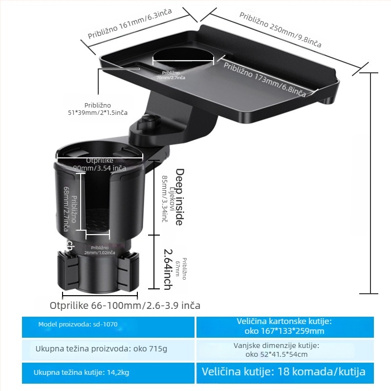 Shunwei SD-1039 Držač čaše u automobilu – ABS/PC, Kompatibilan s originalnim držačem čaša, prilagodljiv