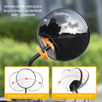 HD retrovizor za električna vozila – kratka osovina, kružno konveksno ogledalo, 180° podešavanje, montaža s dvostrukim 8 mm otvorima