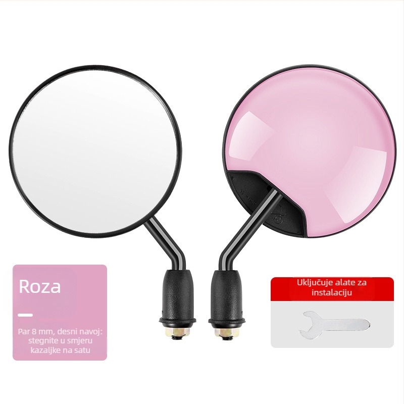 HD retrovizor za električna vozila – kratka osovina, kružno konveksno ogledalo, 180° podešavanje, montaža s dvostrukim 8 mm otvorima