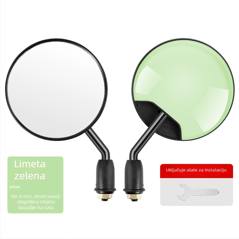 HD retrovizor za električna vozila – kratka osovina, kružno konveksno ogledalo, 180° podešavanje, montaža s dvostrukim 8 mm otvorima