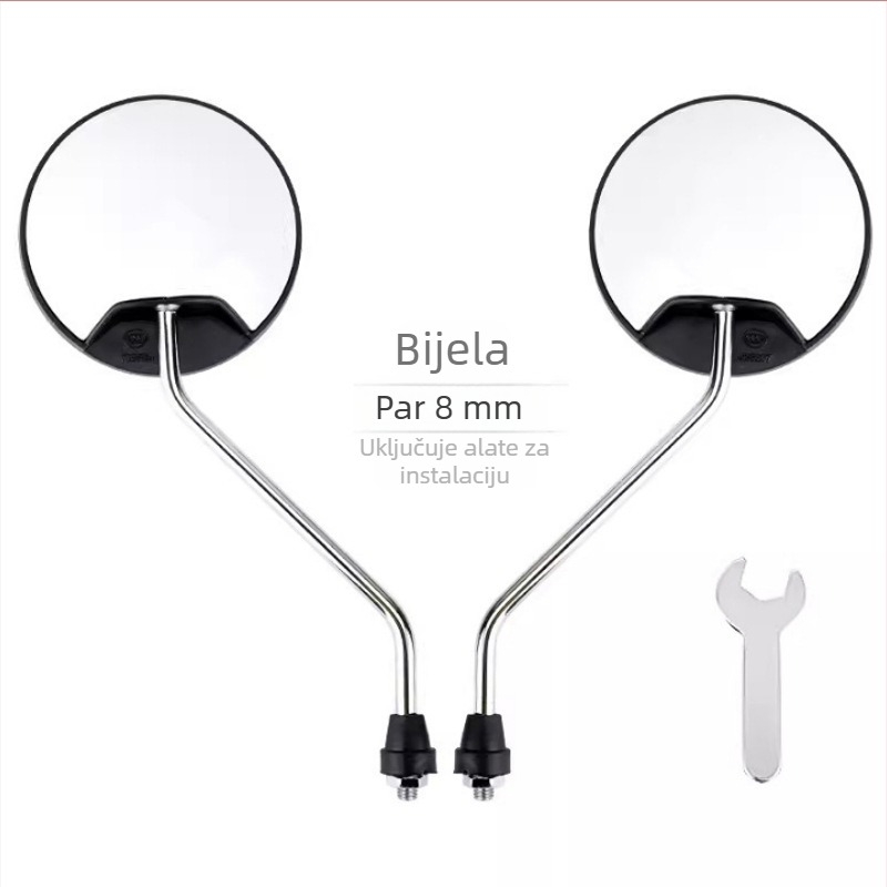 HD retrovizor za električna vozila – kratka osovina, kružno konveksno ogledalo, 180° podešavanje, montaža s dvostrukim 8 mm otvorima