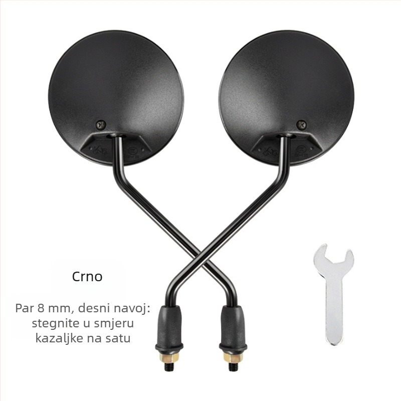 HD retrovizor za električna vozila – kratka osovina, kružno konveksno ogledalo, 180° podešavanje, montaža s dvostrukim 8 mm otvorima