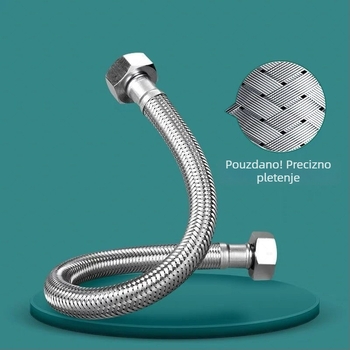 WC vodovodna cijev od 304 nehrđajućeg čelika, opletena – veliki protok, spiralno priključenje, 0–90°C