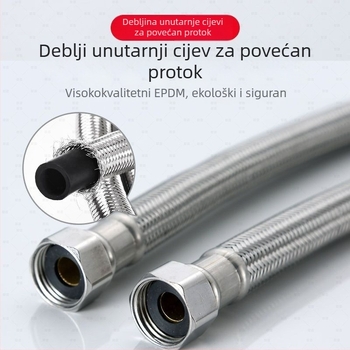 WC vodovodna cijev od 304 nehrđajućeg čelika, opletena – veliki protok, spiralno priključenje, 0–90°C