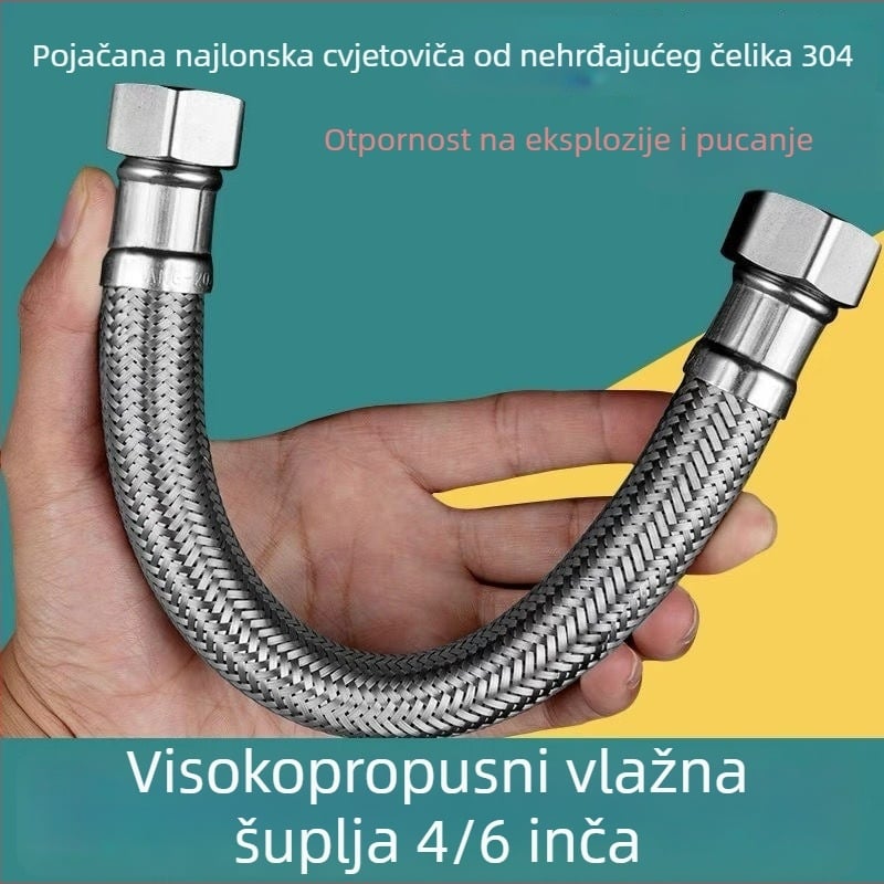 WC vodovodna cijev od 304 nehrđajućeg čelika, opletena – veliki protok, spiralno priključenje, 0–90°C