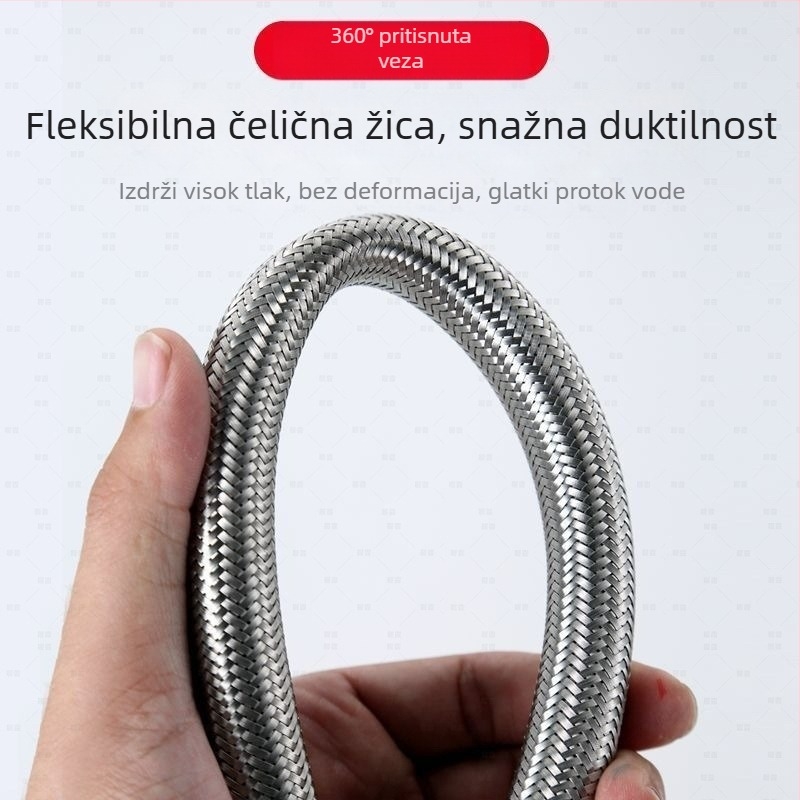 WC vodovodna cijev od 304 nehrđajućeg čelika, opletena – veliki protok, spiralno priključenje, 0–90°C