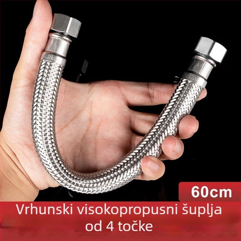 WC vodovodna cijev od 304 nehrđajućeg čelika, opletena – veliki protok, spiralno priključenje, 0–90°C