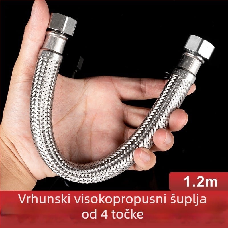 WC vodovodna cijev od 304 nehrđajućeg čelika, opletena – veliki protok, spiralno priključenje, 0–90°C