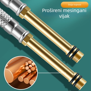Nehrđajući čelični opleteni crijevo s bakrenom glavom za toplu i hladnu vodu, spoj na WC i bojler, 1/2 inča