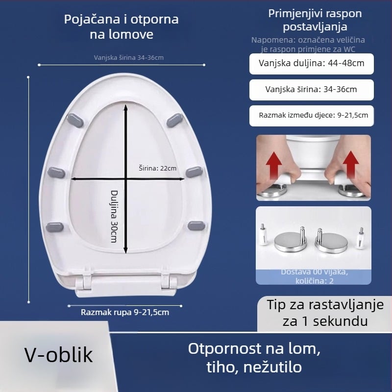 Toaletni poklopac s mekim zatvaranjem; tip UOV; od PP ploče; U-oblik; razmak rupa 8–25 mm