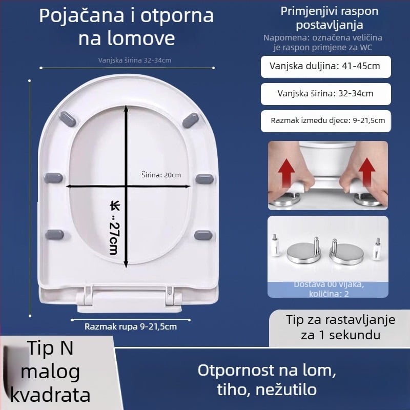 Toaletni poklopac s mekim zatvaranjem; tip UOV; od PP ploče; U-oblik; razmak rupa 8–25 mm