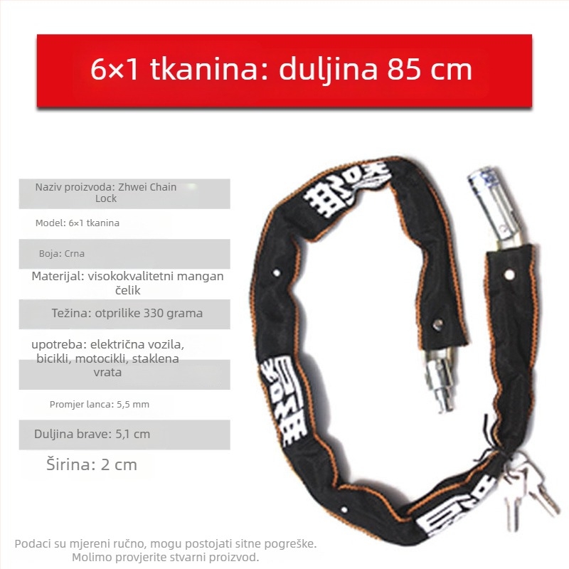 Zhiwei lančana brava, mangan čelik i bakar, za električna vozila, motocikle, bicikle i staklena vrata; težina 280-800