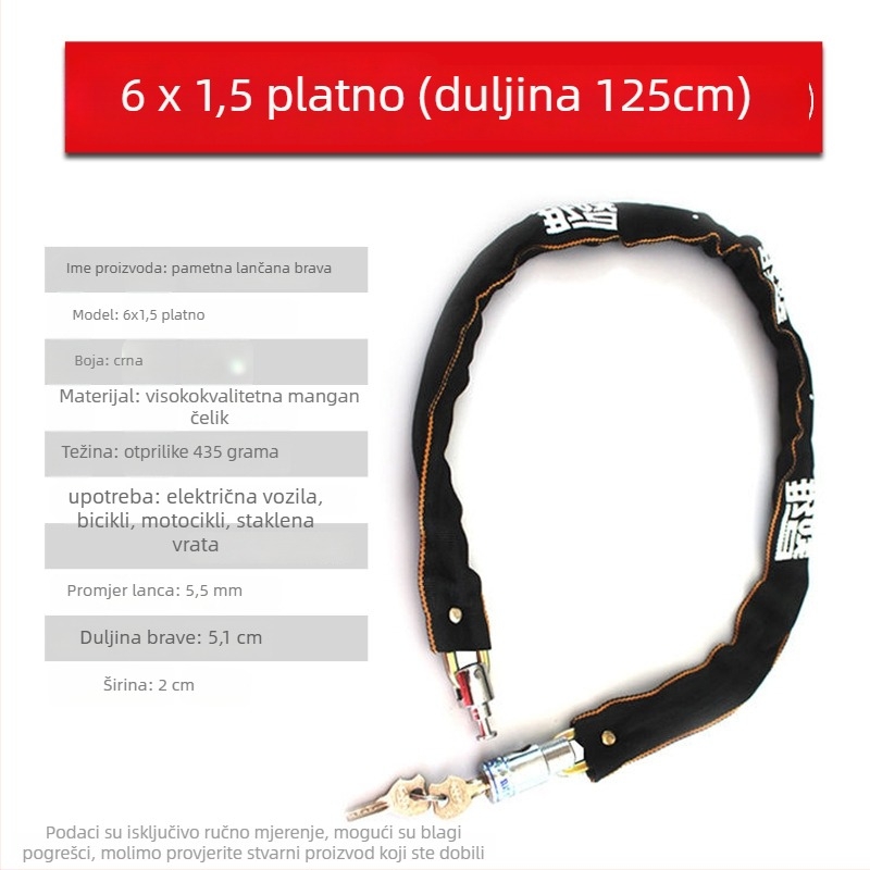 Zhiwei lančana brava, mangan čelik i bakar, za električna vozila, motocikle, bicikle i staklena vrata; težina 280-800