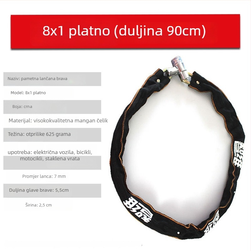 Zhiwei lančana brava, mangan čelik i bakar, za električna vozila, motocikle, bicikle i staklena vrata; težina 280-800