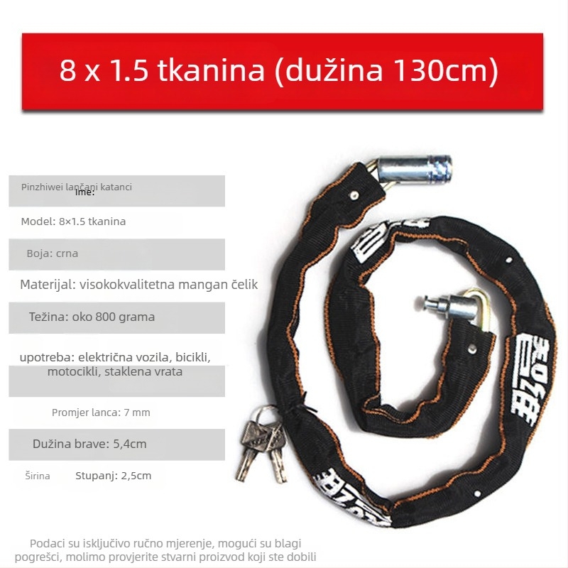 Zhiwei lančana brava, mangan čelik i bakar, za električna vozila, motocikle, bicikle i staklena vrata; težina 280-800