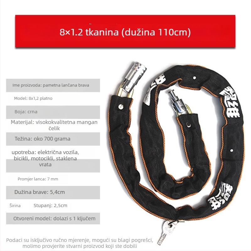 Zhiwei lančana brava, mangan čelik i bakar, za električna vozila, motocikle, bicikle i staklena vrata; težina 280-800