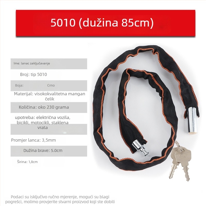 Zhiwei lančana brava, mangan čelik i bakar, za električna vozila, motocikle, bicikle i staklena vrata; težina 280-800