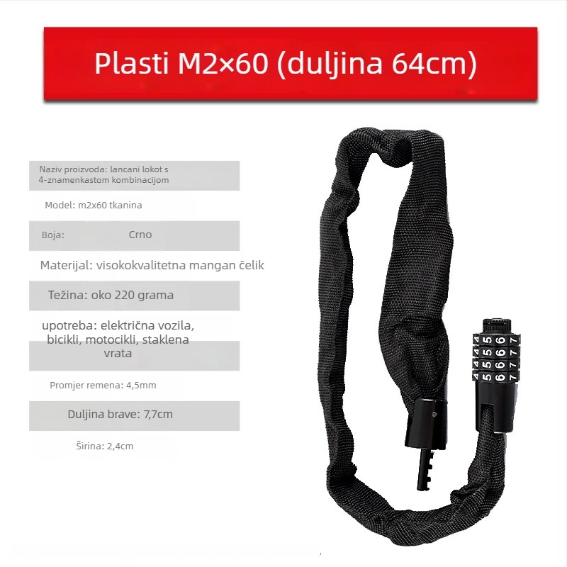 Zhiwei lančana brava, mangan čelik i bakar, za električna vozila, motocikle, bicikle i staklena vrata; težina 280-800